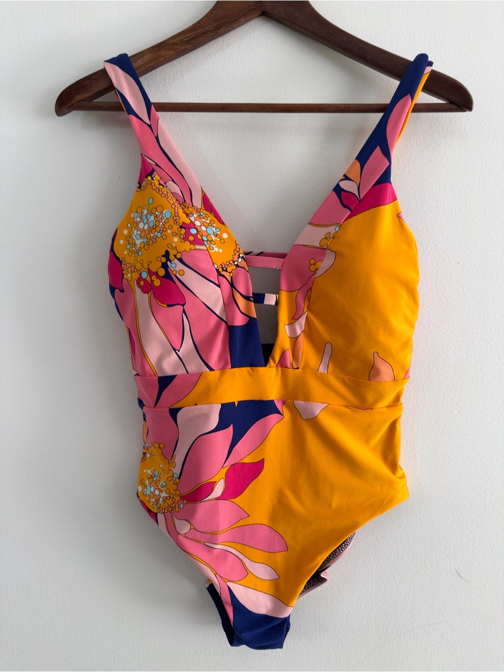 Women’s Floral One-Piece Swimsuit in Mustard Yellow and Pink